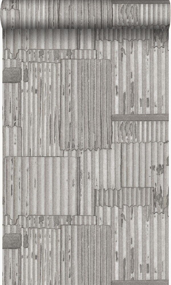 Origin Wallcoverings tapeet tööstuslik metall laineline leht 3D helehall
