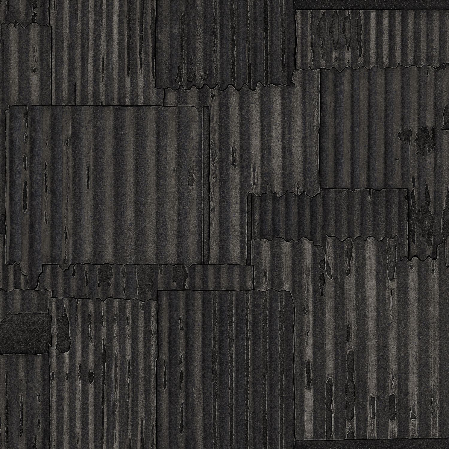 Origin Wallcoverings tapeet tööstuslik metall laineline 3D must