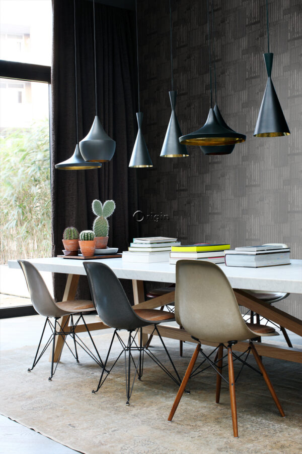 Origin Wallcoverings tapeet tööstuslik metall laineline 3D must