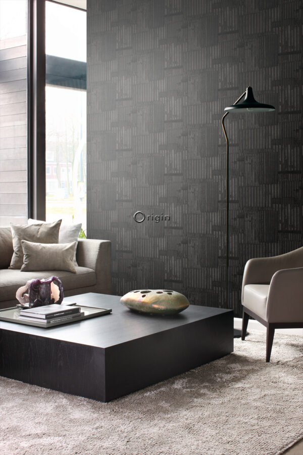 Origin Wallcoverings tapeet tööstuslik metall laineline 3D must