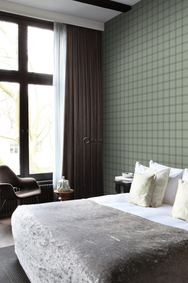 Origin Wallcoverings tapeet rombimotiiv - hallikasroheline