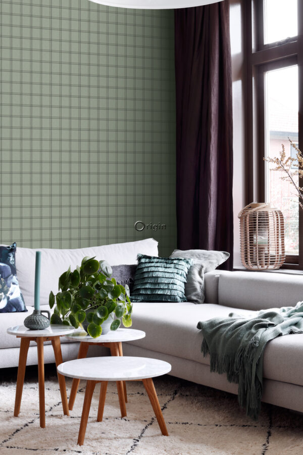Origin Wallcoverings tapeet rombimotiiv - hallikasroheline