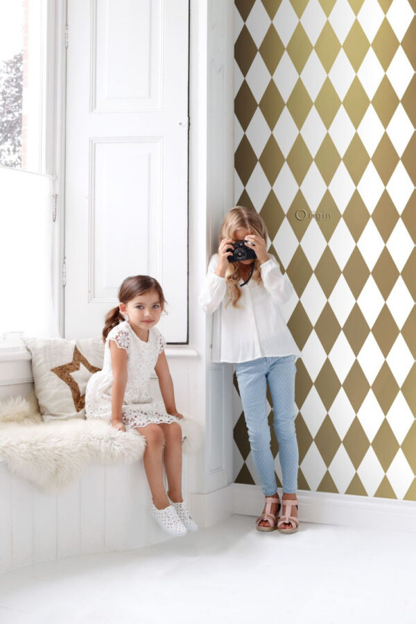 Origin Wallcoverings tapeet rombimotiiv - valge ja kuld