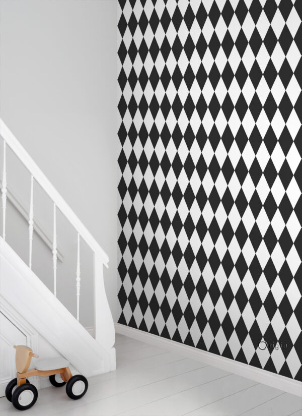 Origin Wallcoverings tapeet rombimotiiv - must ja valge