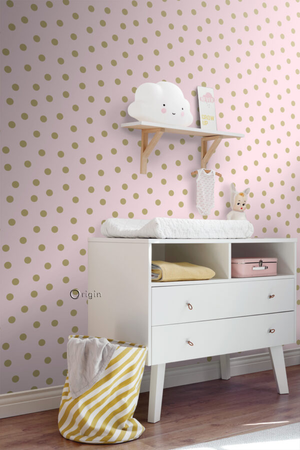 Origin Wallcoverings tapeet täpid - roosa ja kuld