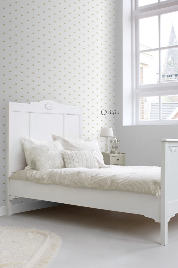 Origin Wallcoverings tapeet väikesed kroonid matt valge ja kuld