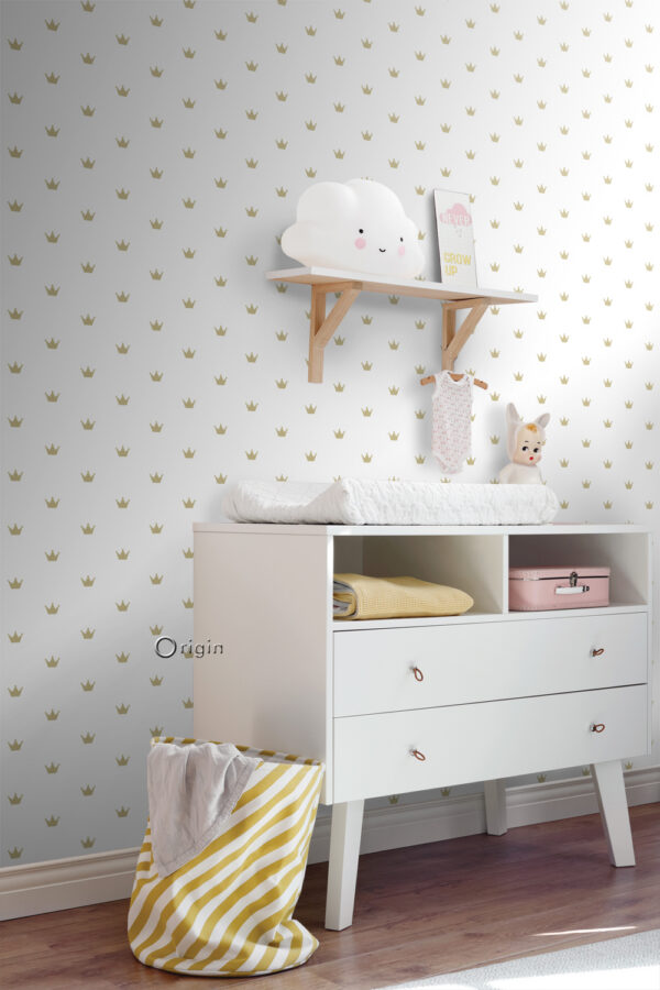Origin Wallcoverings tapeet väikesed kroonid matt valge ja kuld