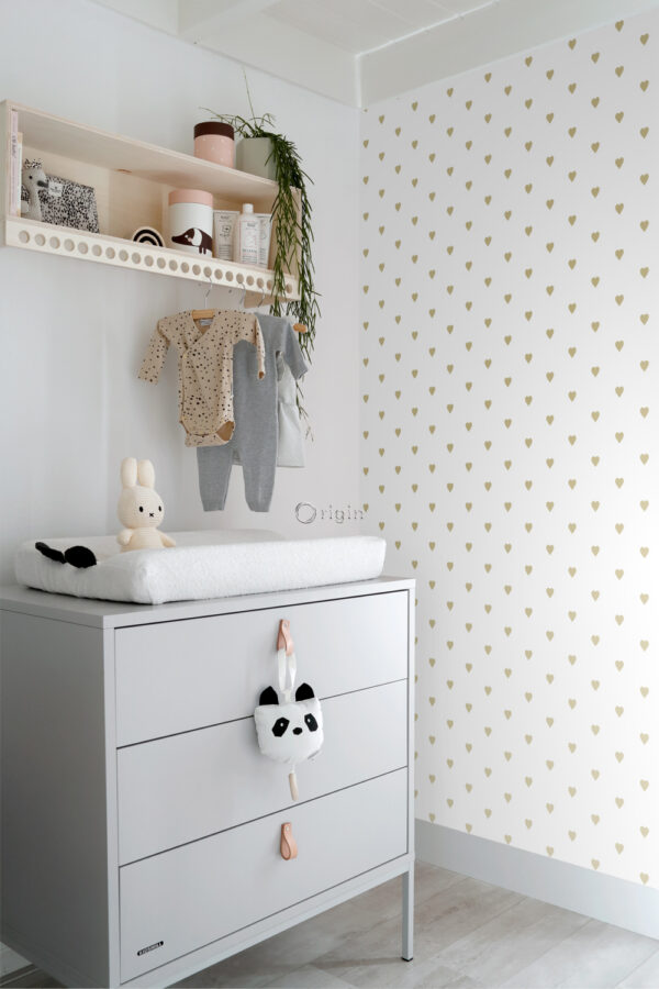 Origin Wallcoverings tapeet väikesed südamed - valge ja kuld