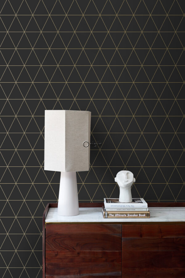 Origin Wallcoverings tapeet graafilised kolmnurgad - must ja kuld