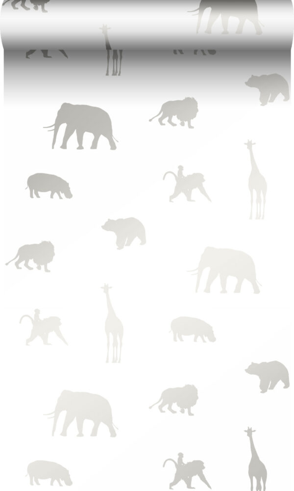 Origin Wallcoverings tapeet loomad mattvalge ja läikivhõbedane