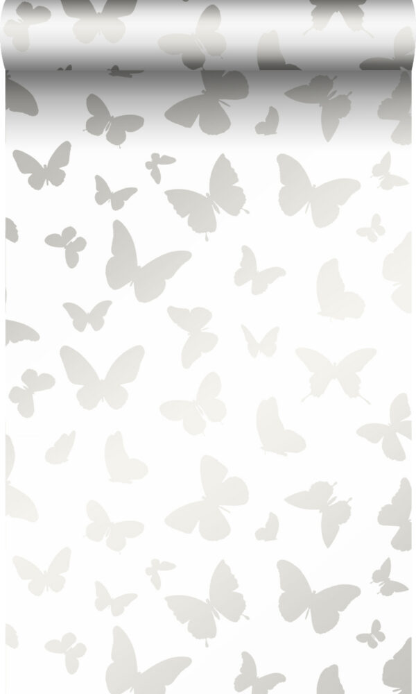 Origin Wallcoverings tapeet liblikad mattvalge ja läikivhõbedane