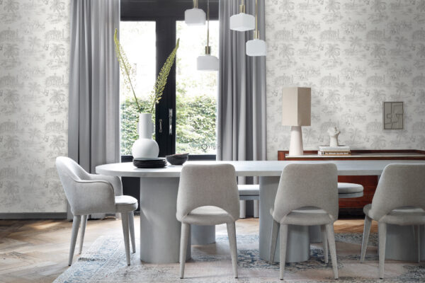 Origin Wallcoverings tapeet džungli loomad - läikiv valge ja hõbehall