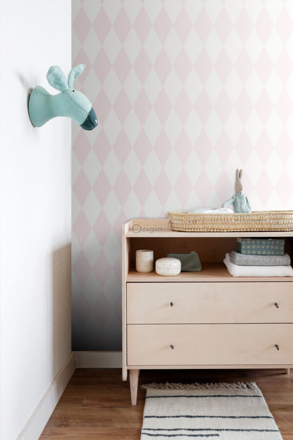 Origin Wallcoverings tapeet rombimotiiv - läikiv roosa ja valge