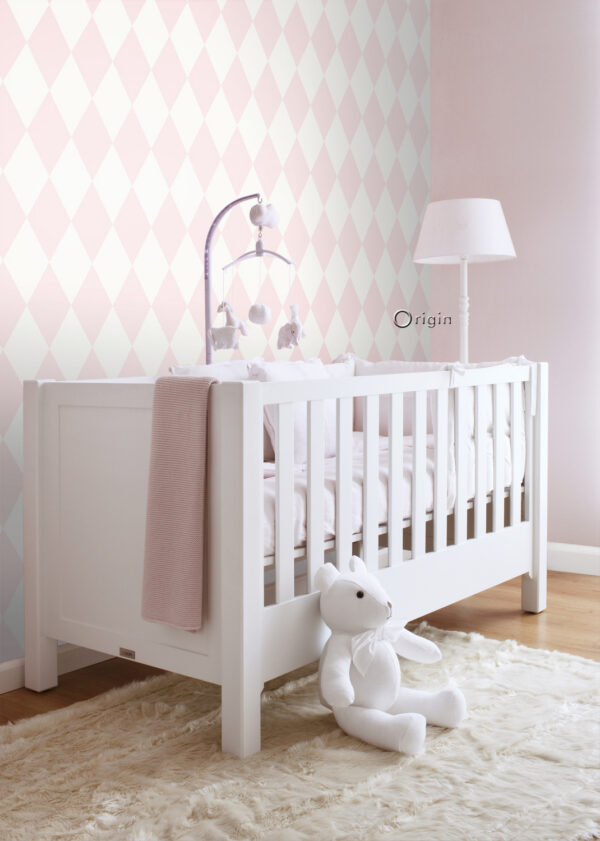 Origin Wallcoverings tapeet rombimotiiv - läikiv roosa ja valge