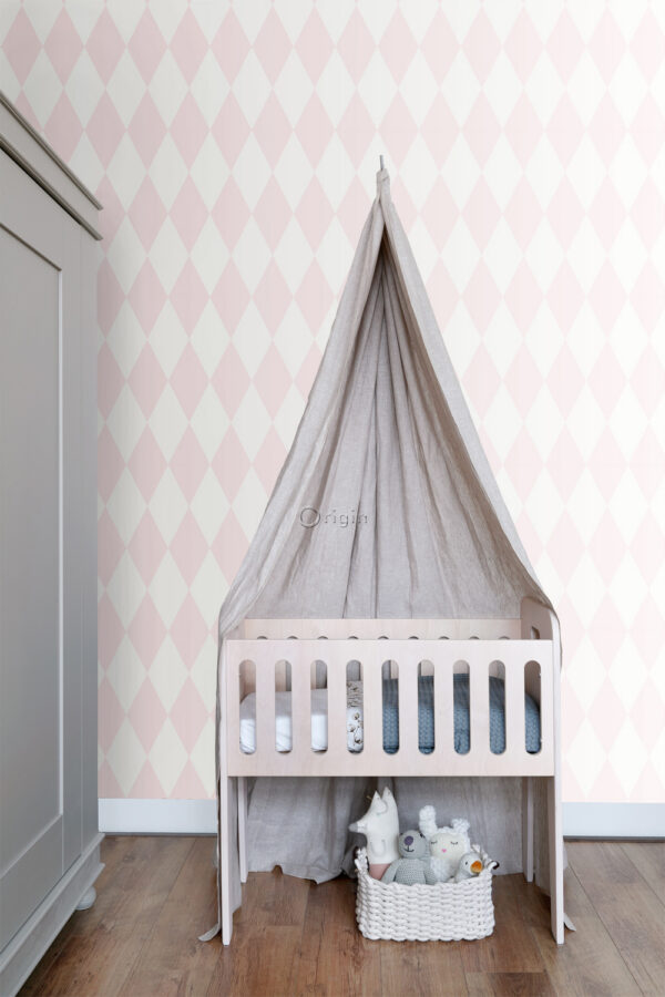 Origin Wallcoverings tapeet rombimotiiv - läikiv roosa ja valge