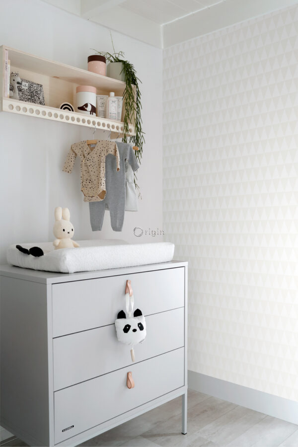 Origin Wallcoverings tapeet graafilised kolmnurgad läikiv valge