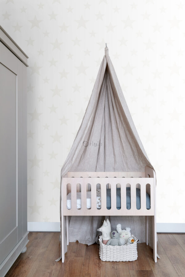 Origin Wallcoverings tapeet tähed mattvalge ja läikivhõbedane