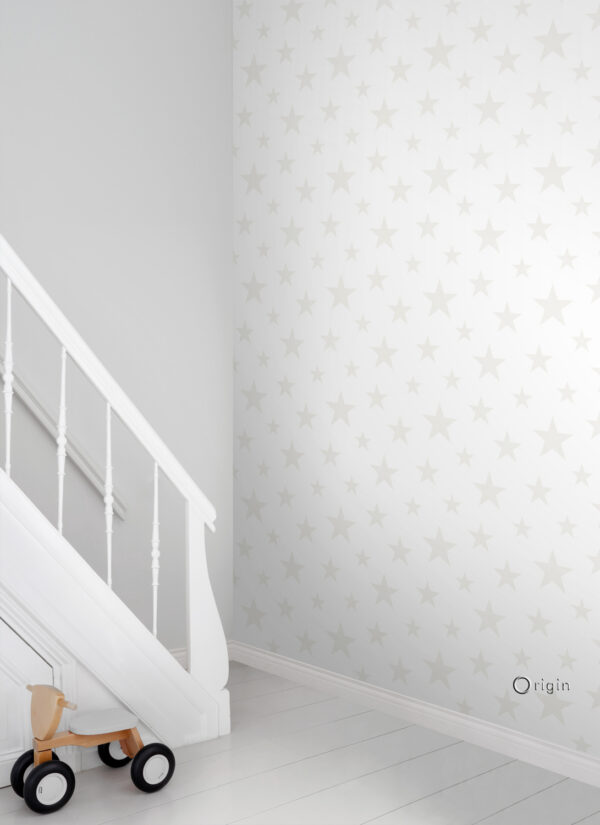 Origin Wallcoverings tapeet tähed mattvalge ja läikivhõbedane