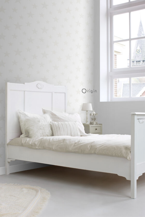 Origin Wallcoverings tapeet tähed mattvalge ja läikivhõbedane