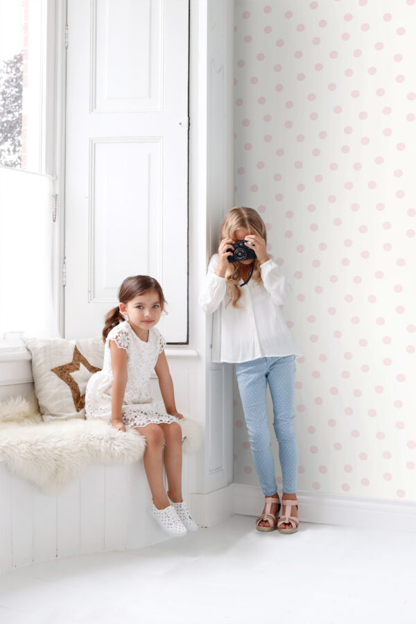 Origin Wallcoverings tapeet täpid läikiv valge ja roosa