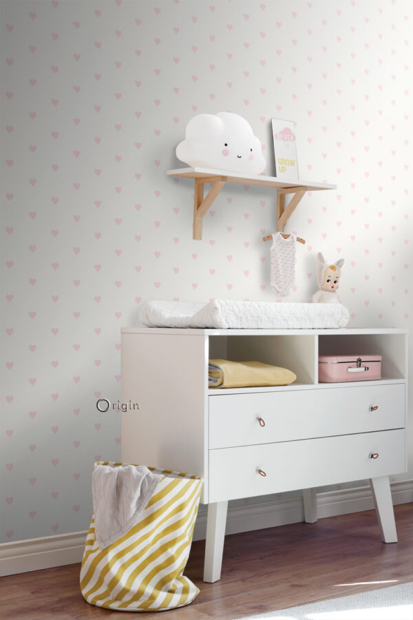 Origin Wallcoverings tapeet väikesed südamed - läikiv valge ja roosa