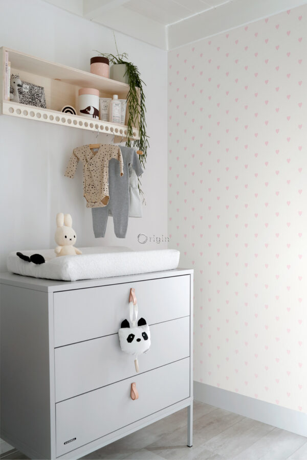Origin Wallcoverings tapeet väikesed südamed - läikiv valge ja roosa