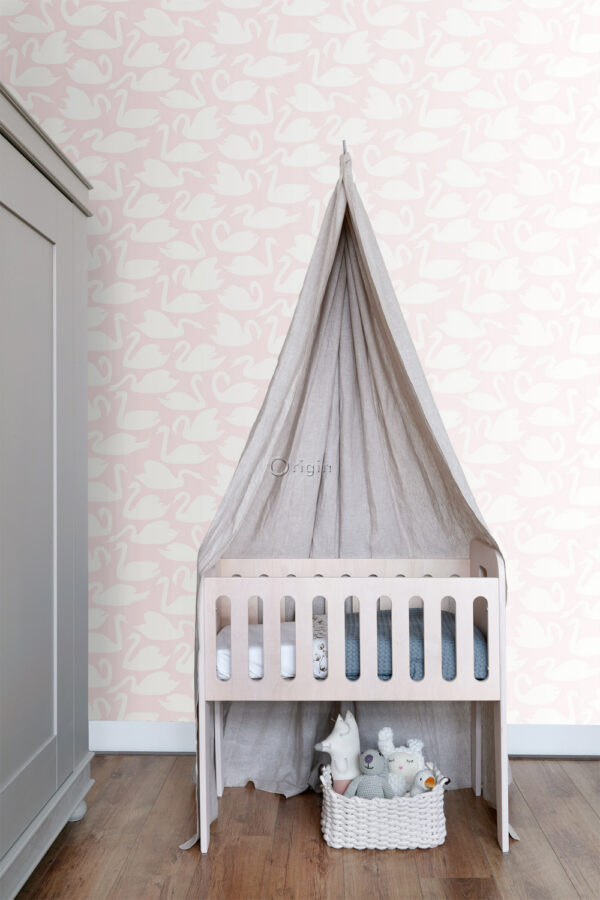 Origin Wallcoverings tapeet luiged - läikiv roosa ja valge