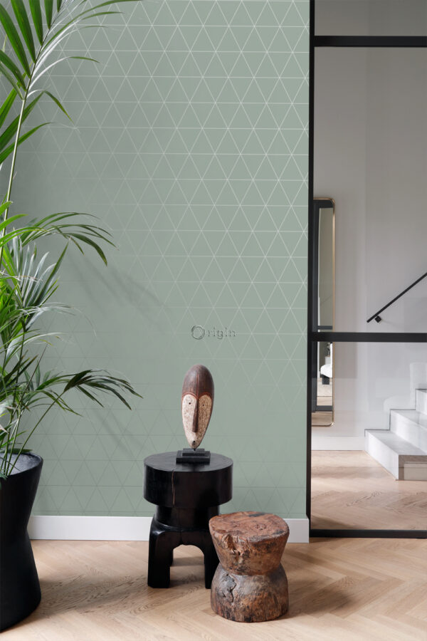 Origin Wallcoverings graafilised kolmnurgad tapeet - hallikasroheline