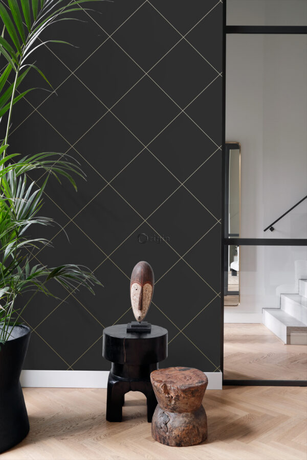 Origin Wallcoverings graafilised jooned tapeet - must ja kuld