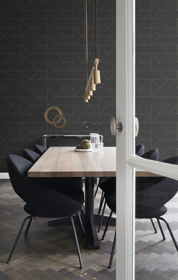 Origin Wallcoverings graafilised jooned tapeet - must ja kuld