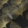Origin Wallcoverings tapeet ginkgo lehed - must ja kuld