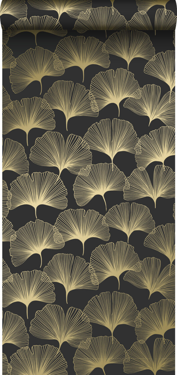 Origin Wallcoverings tapeet ginkgo lehed - must ja kuld