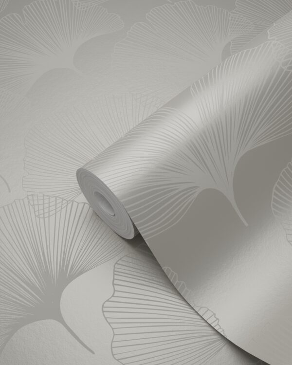 Origin Wallcoverings tapeet ginkgo lehed - läikiv soe hall