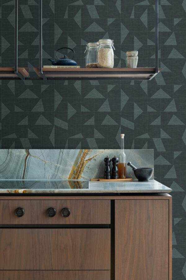 Origin Wallcoverings tapeedi graafiline motiiv kootud struktuuriga - tuhmunud vintage sinine