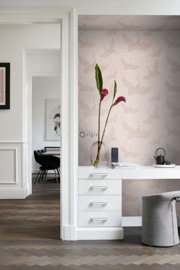 Origin Wallcoverings tapeet kraanlinnud - antiikroosa