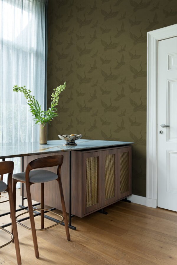 Origin Wallcoverings tapeet kraanlinnud - sinepikollane