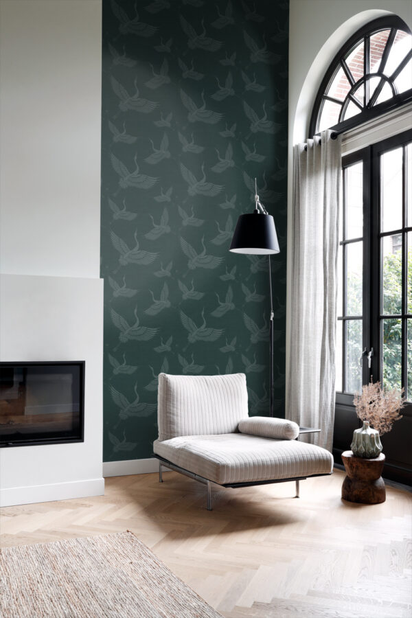 Origin Wallcoverings tapeet kraanlinnud - sinakasroheline
