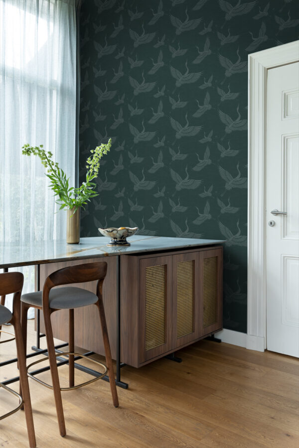Origin Wallcoverings tapeet kraanlinnud - sinakasroheline