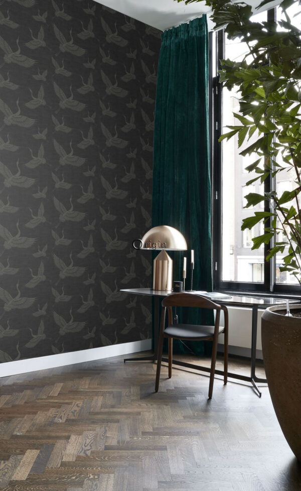Origin Wallcoverings tapeet kraanlinnud - tumehall