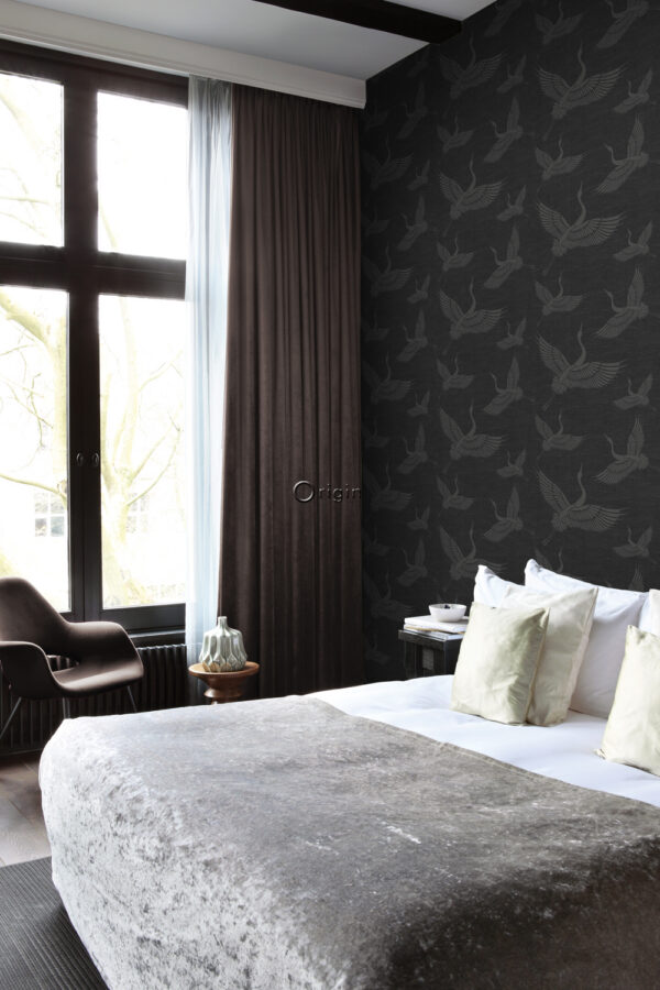 Origin Wallcoverings tapeet kraanlinnud - tumehall