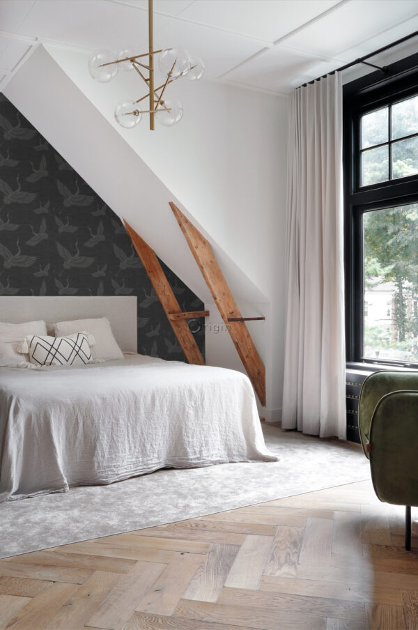 Origin Wallcoverings tapeet kraanlinnud - tumehall