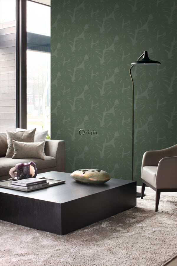 Origin Wallcoverings lehtede tapeet kootud struktuuriga - roheline