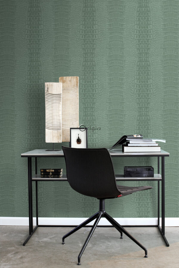 Origin Wallcoverings krokodillinahk tapeet - hallikasroheline