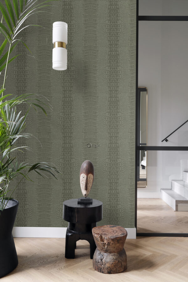 Origin Wallcoverings krokodillinahk tapeet - hallikasroheline