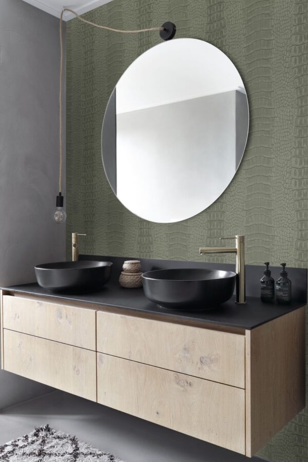 Origin Wallcoverings krokodillinahk tapeet - hallikasroheline