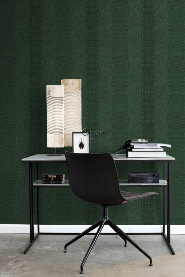 Origin Wallcoverings krokodillinahk tapeet - tume roheline