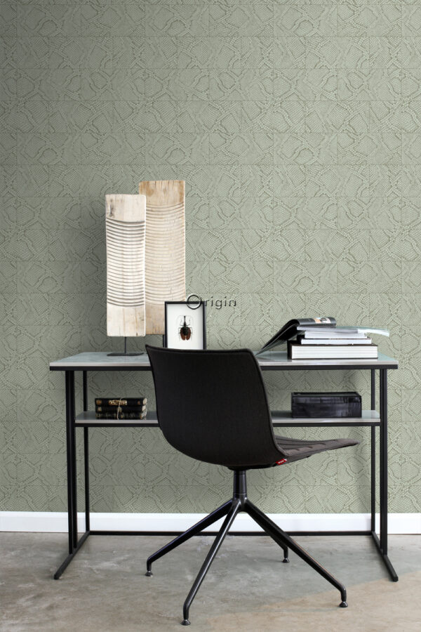 Origin Wallcoverings tapeedi plaatmotiiv konnahuulise mustriga - helehall