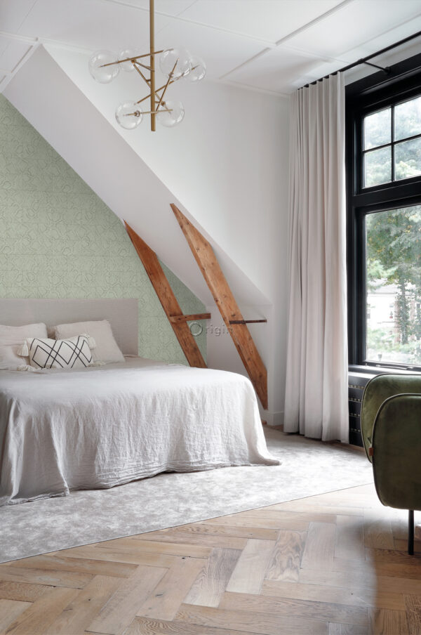 Origin Wallcoverings tapeedi plaatmotiiv konnahuulise mustriga - helehall