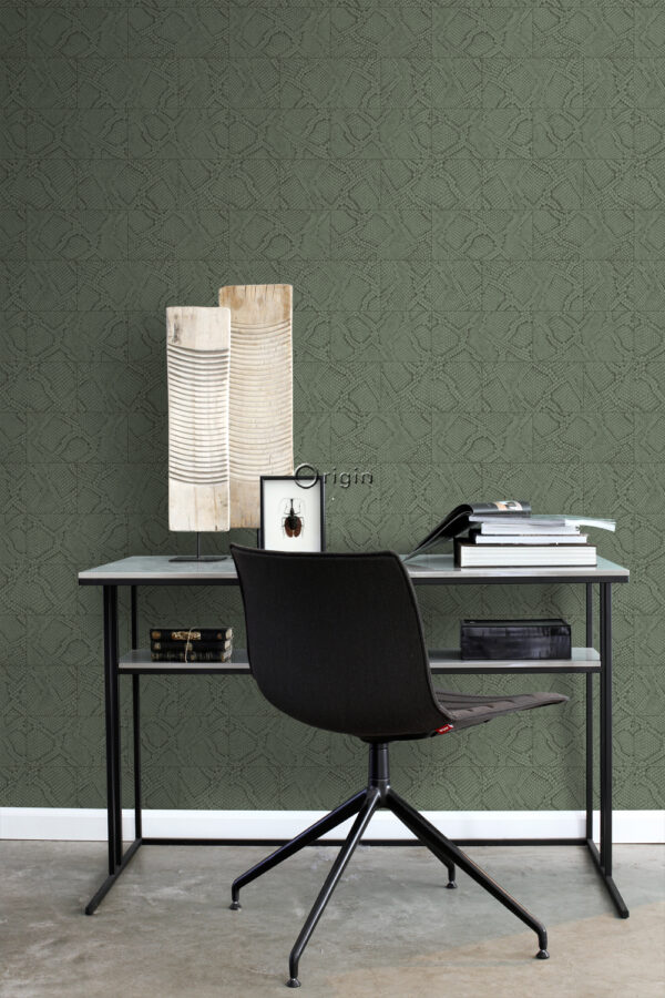 347787_w15_3_l Origin Wallcoverings tapeedi plaatmotiiv madu nahk mustriga - hallikasroheline