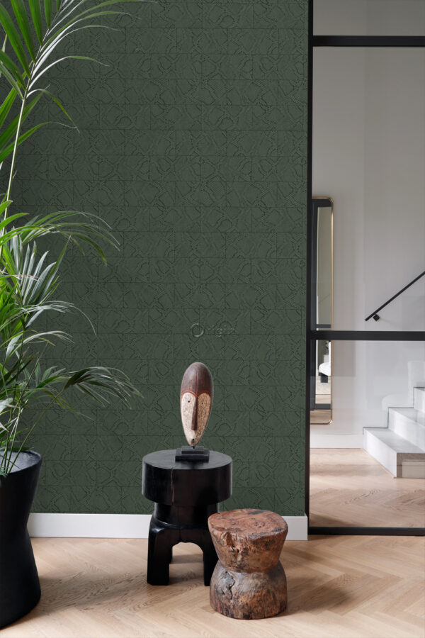 Origin Wallcoverings tapeedi plaatmotiiv madu nahk - tume roheline